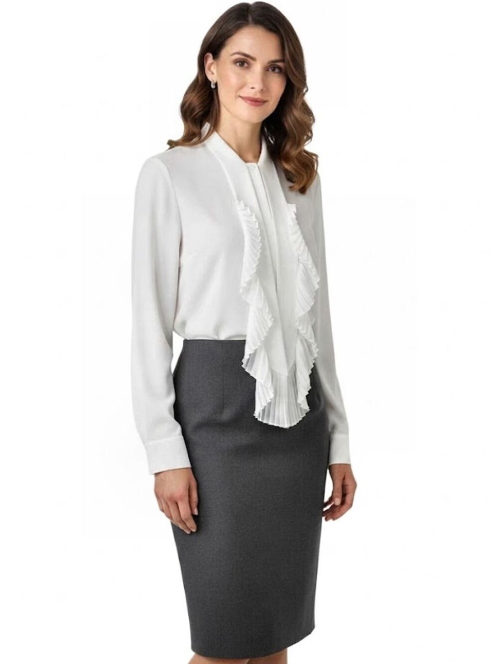 Lafayette 148 NY Bates Women's White Pleated Neckline Silk Blouse, Small NWT